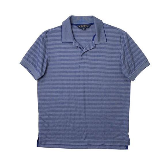 Brooks Brothers Polo Shirt Mens M Medium Blue Slim Fit Striped Short Sleeve Golf - Picture 1 of 10